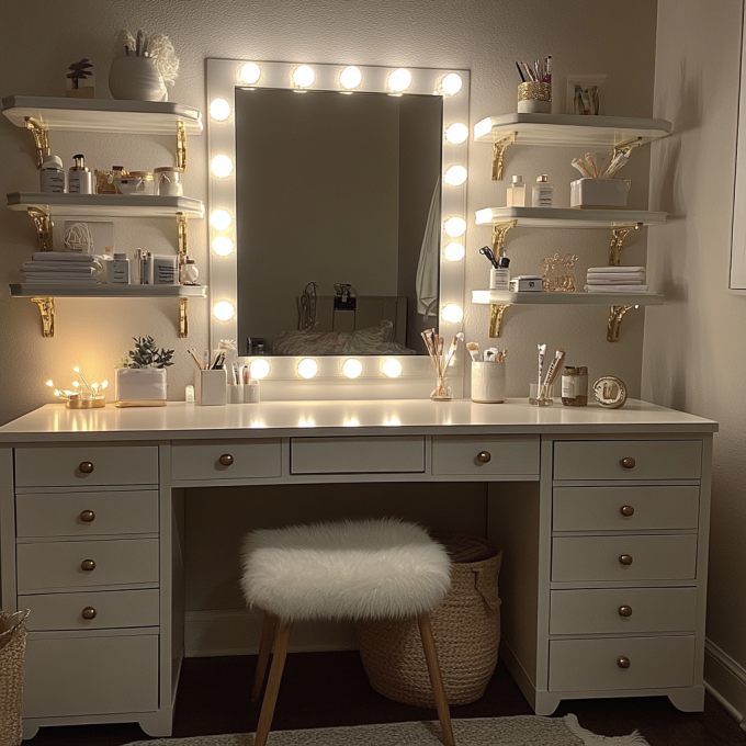 Vanity Makeup Mirror With Lights Cosmetic Mirror With 15 Dimmable LED Bulbs 18