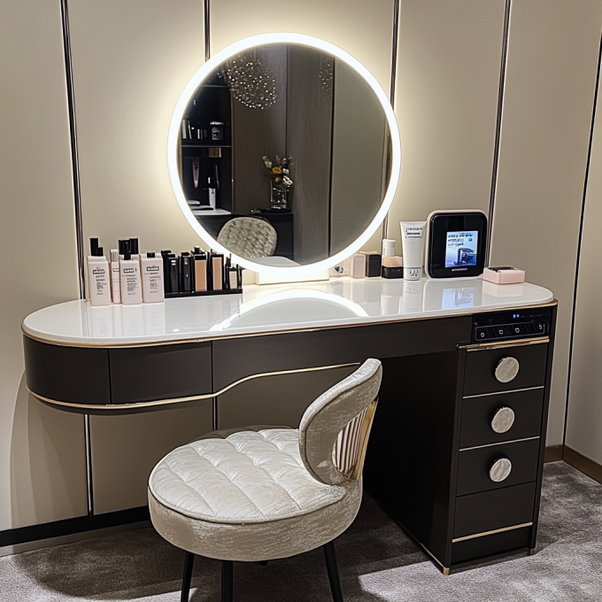 Smart Furniture Modern Simple Multi Functional Princess Dressing Table Side Cabinet Vanity With Mirror Chair Smart Table 0