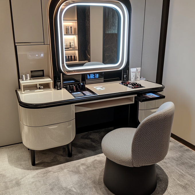 Smart Furniture Modern Simple Multi Functional Princess Dressing Table Side Cabinet Vanity With Mirror Chair Smart Table 4