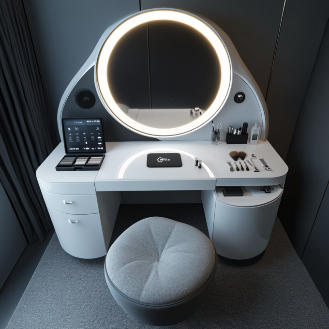 Smart Furniture Modern Simple Multi Functional Princess Dressing Table Side Cabinet Vanity With Mirror Chair Smart Table 6