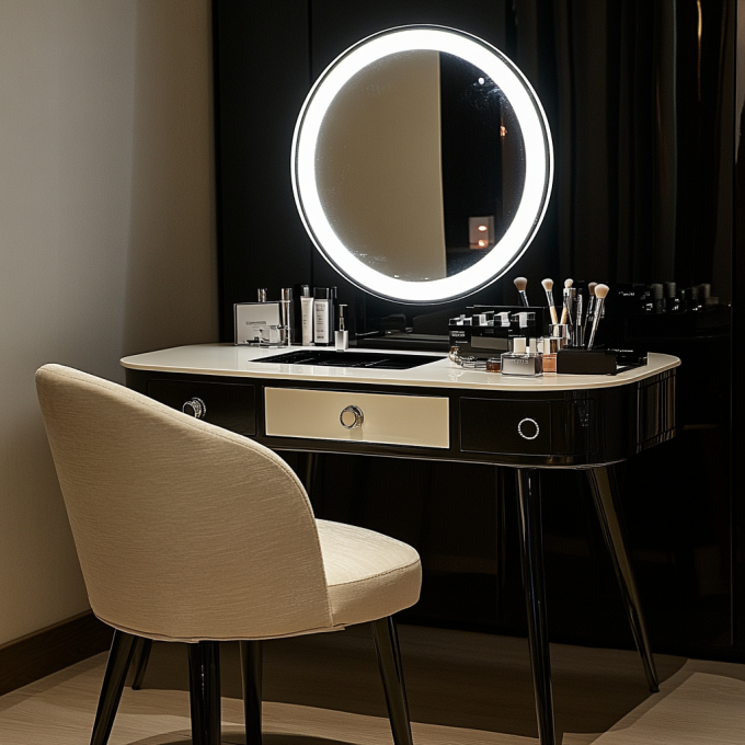 Smart Furniture Modern Simple Multi Functional Princess Dressing Table Side Cabinet Vanity With Mirror Chair Smart Table 8