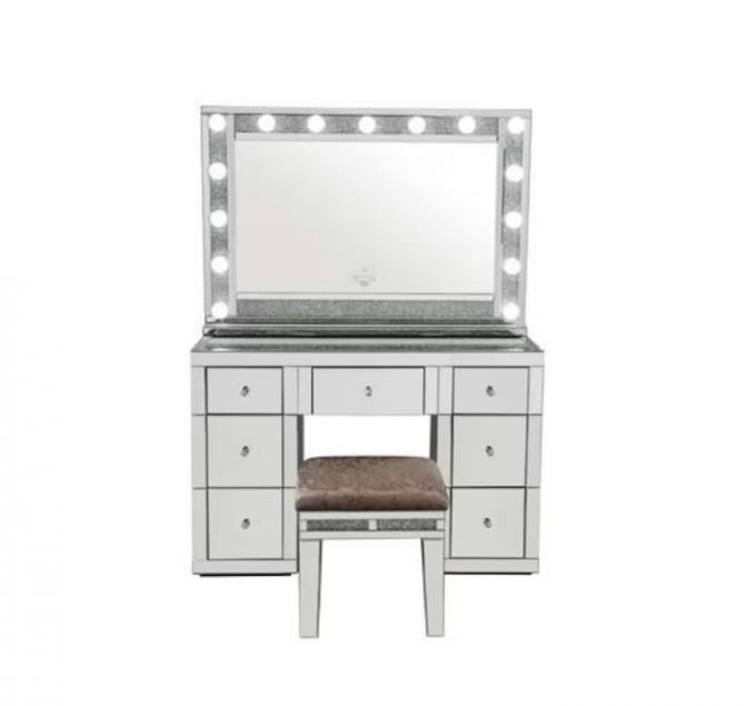 Sparkly Crushed Diamond Vanity Dressing Table With 2 Drawers And Jewelry Compartment For Girls Bedroom 16