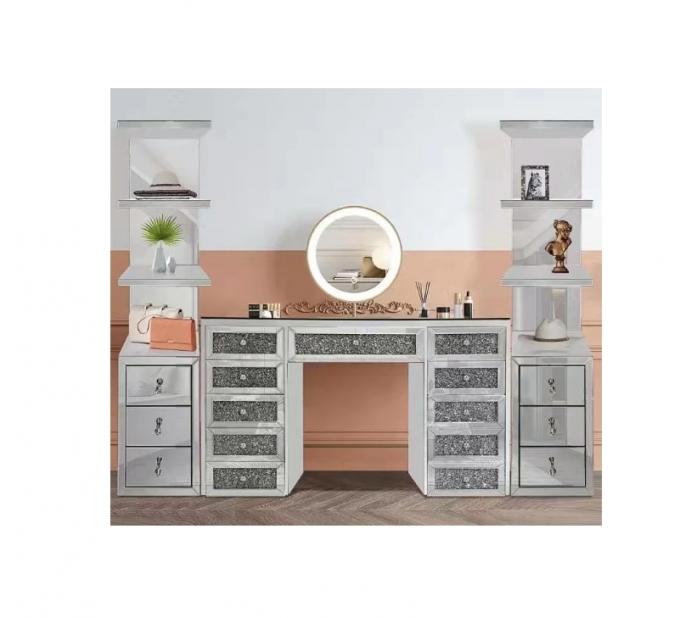 Sparkly Crushed Diamond Vanity Dressing Table With 2 Drawers And Jewelry Compartment For Girls Bedroom 20