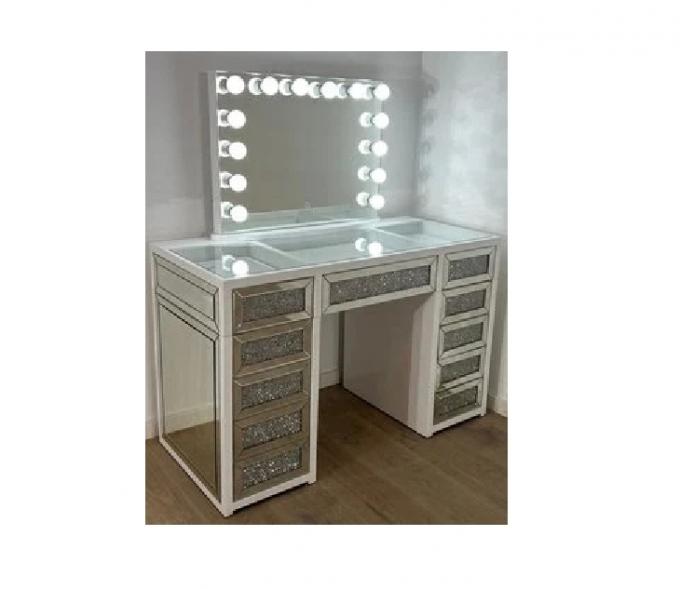 Sparkly Crushed Diamond Vanity Dressing Table With 2 Drawers And Jewelry Compartment For Girls Bedroom 18
