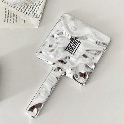 Everyday Customized Handle Hand Mirror Logo Custom Small Glitter Silver Makeup Mirrors