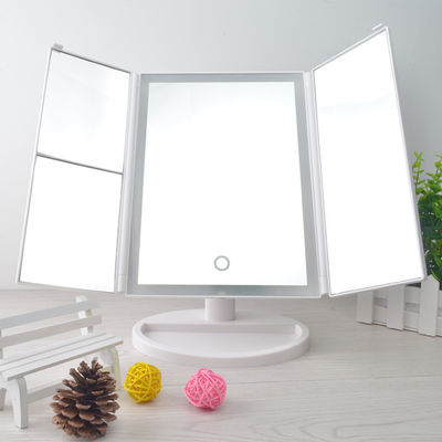 Touchscreen LED Trifold Vanity Mirror 10x Lighted Folding Travel Mirror