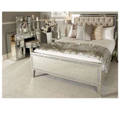 Modern Gold Finish Velvet Upholstered King Bed Queen Bedroom Set Furniture 2021