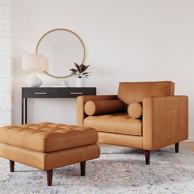 Modern Velvet Arm Leather Chaise Lounge Chair With Ottoman Stool