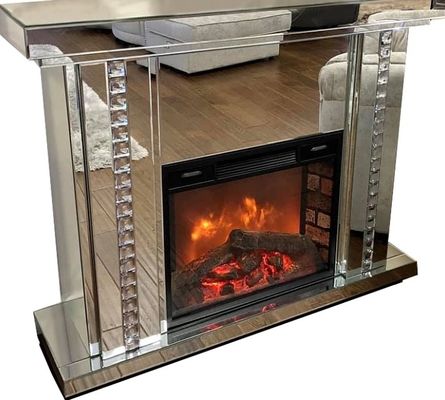 Wooden Floating Crystal Electric Mirrored Furniture Fireplace Crushed Diamond
