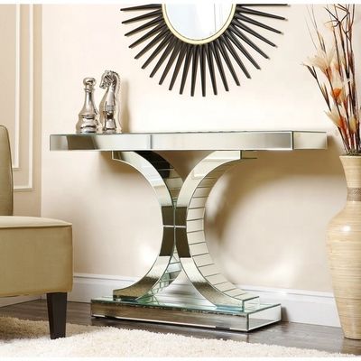 Accent Crystal Mirrored Console Table Hotel Entryway Furniture
