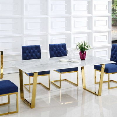 White Contemporary Marble Dining Table Counter Height Stainless Steel Metal Legs