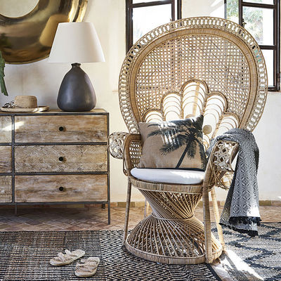 Wooden Rattan Arm Chair Outdoor Wicker Peacock Furniture