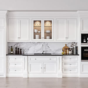 Cream Colored Plywood Kitchen Cabinets With Melamine PVC Surface