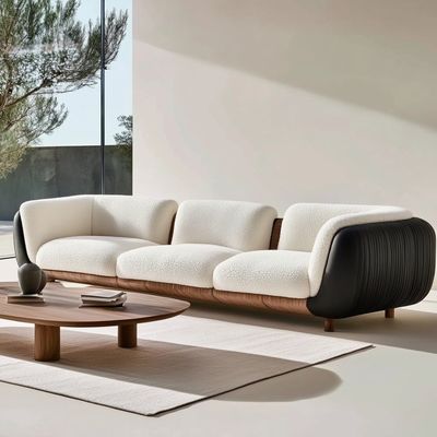 Modern Sofa Set 3-Seat Soft Bay Living Room Sitting Couch Boucle Fabric White Furniture Filling Material FOAM