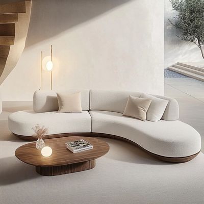 Tufted Back Modern Walnut Wood Floor Corner Sofa With Special-Shaped Corner Leg Design And Imperial Concubine Technology