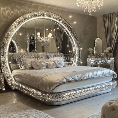 Villa Luxury Bedroom Furniture Modern Diamond Mirrored Bed For Bedroom Or Hotel Improvement Option