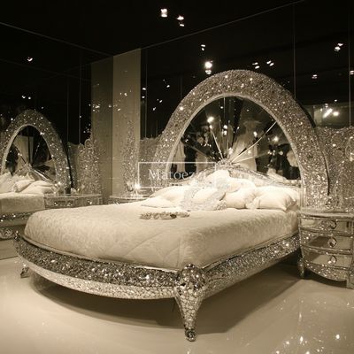Transform Bedroom Modern UK Style Kingsize Bed Featuring Diamond Crystal Wooden Frame And Latest Designs