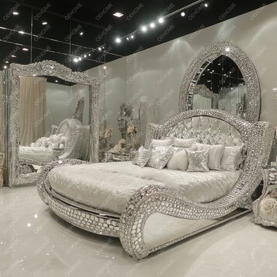 Eco-friendly Modern Luxury Diamond Crystal Bedroom Wooden Frame Bed Queen/King Size Designer Furniture For Home Or Hotel