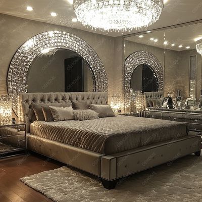 Home Furniture Set Adjustable Silver Frame Bedroom Mirrored Bed King Size Led Furniture Mirror For Apartment Bedroom