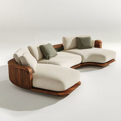 Customized Size Walnut-Colored Wabi-Sabi Three-Seat Sectional Sofa Bed Set In Luxury Velvet Fabric For Home Living Apartment