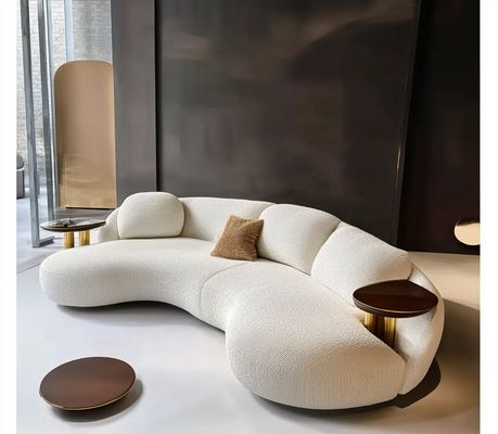 Modern High Density Sponge White Leather Corner Couch With Metal And Wood Frame Luxury Velvet Semi Circle Moon Shaped Sofa
