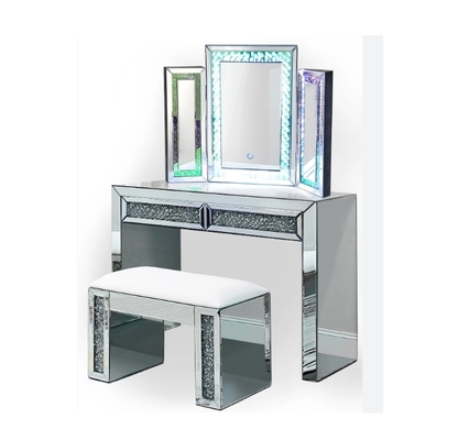Sparkly Crushed Diamond Vanity Dressing Table With 2 Drawers And Jewelry Compartment For Girls Bedroom
