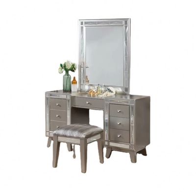 Contemporary Mirrored Bedroom Makeup Vanity Table Dresser Set With Stool