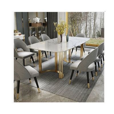 Adjustable 6 Person Round Dining Table Marble Stone Slab Top