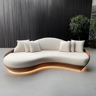 Tufted Back Style Double Seat Furniture White Love Seat Sofa With Wooden Moon Circle Fabric Cushion Hotel Must-Have