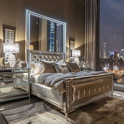 Bedroom Set Specific Mirrored Modern Style Queen Size Bed Furniture With Contemporary Design